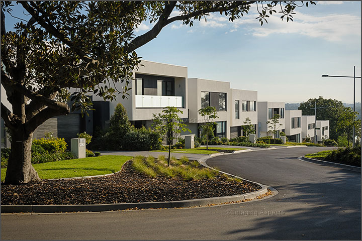Row of contemporary architect designed houses in Kew, Victoria.