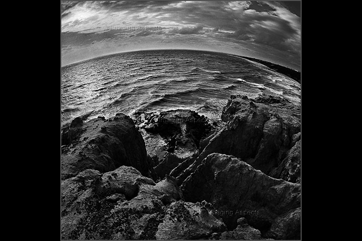 Stormy weather view of Port Phillip Bay from the Red Bluff Cliffs at Half Moon Bay in Black Rock, Victoria.