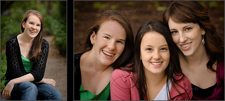 Three sisters sit for a portrait photo in a garden setting Malvern East, Victoria.